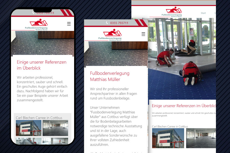 Homepage-Design für das Unternehmen Fußbodenverlegung Matthias Müller