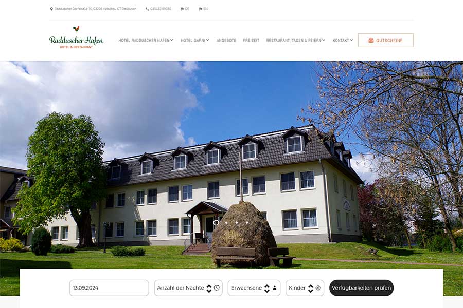 Ansicht der Homepage des Spreewaldhotel Raddusch